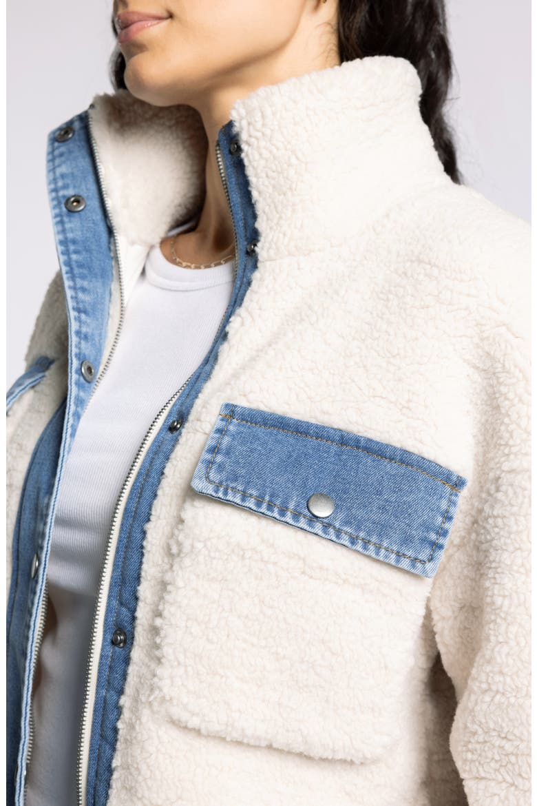 Leona Denim & Faux Shearling Jacket, Alternate, color, TOFU