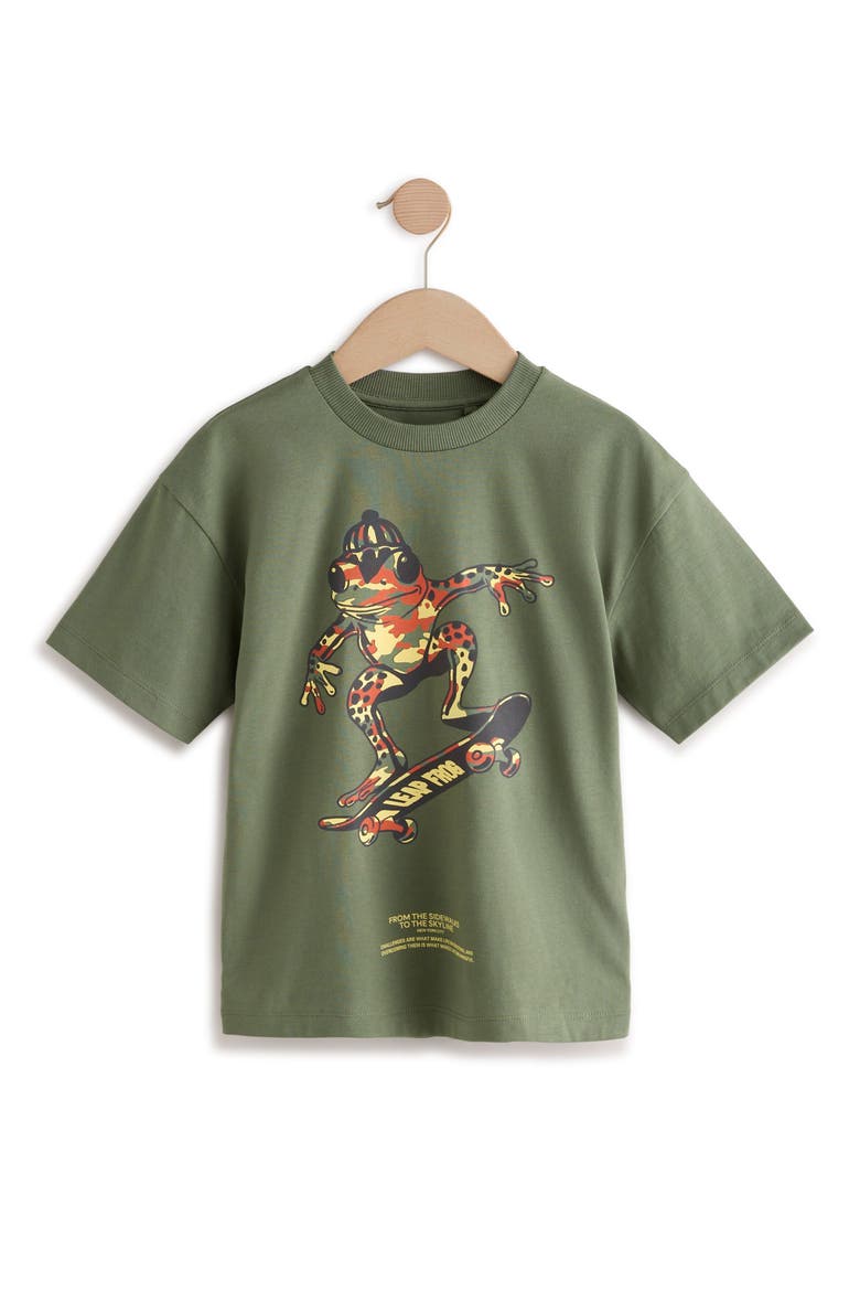 Kids' Skater Frog Cotton Graphic T-Shirt, Main, color, GREEN
