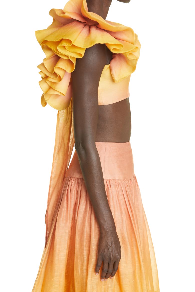 Postcard Ombré Ruffle Silk & Linen Crop Top, Alternate, color, OMBRE SUNSHINE