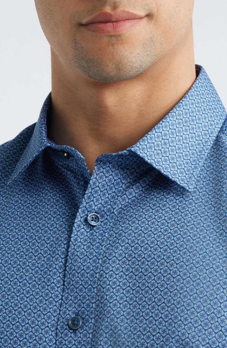 Bugatchi Julian Shaped Fit Cotton Button-Up Shirt, Alternate, color, Navy