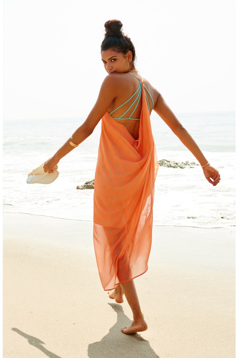 Side Drape Dress, Alternate, color, CORAL PINK IKAT