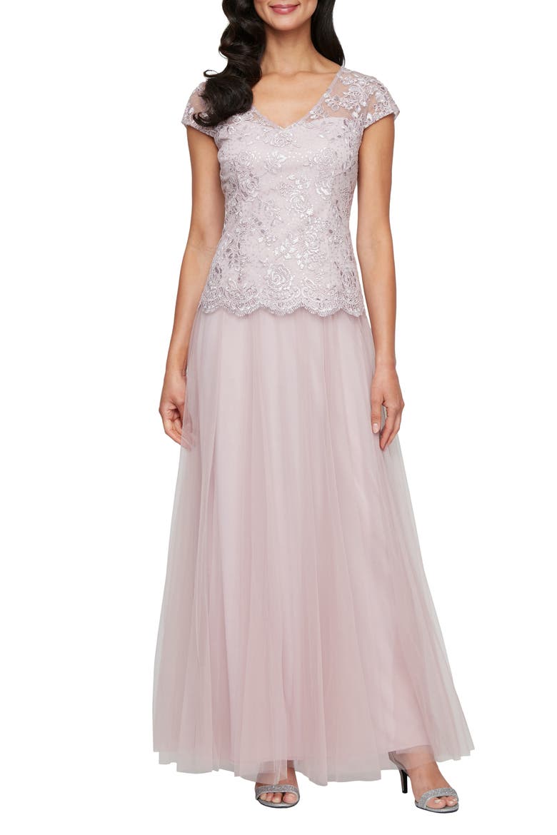 Sequin Embroidered Faux Two-Piece Gown, Main, color, BLUSH
