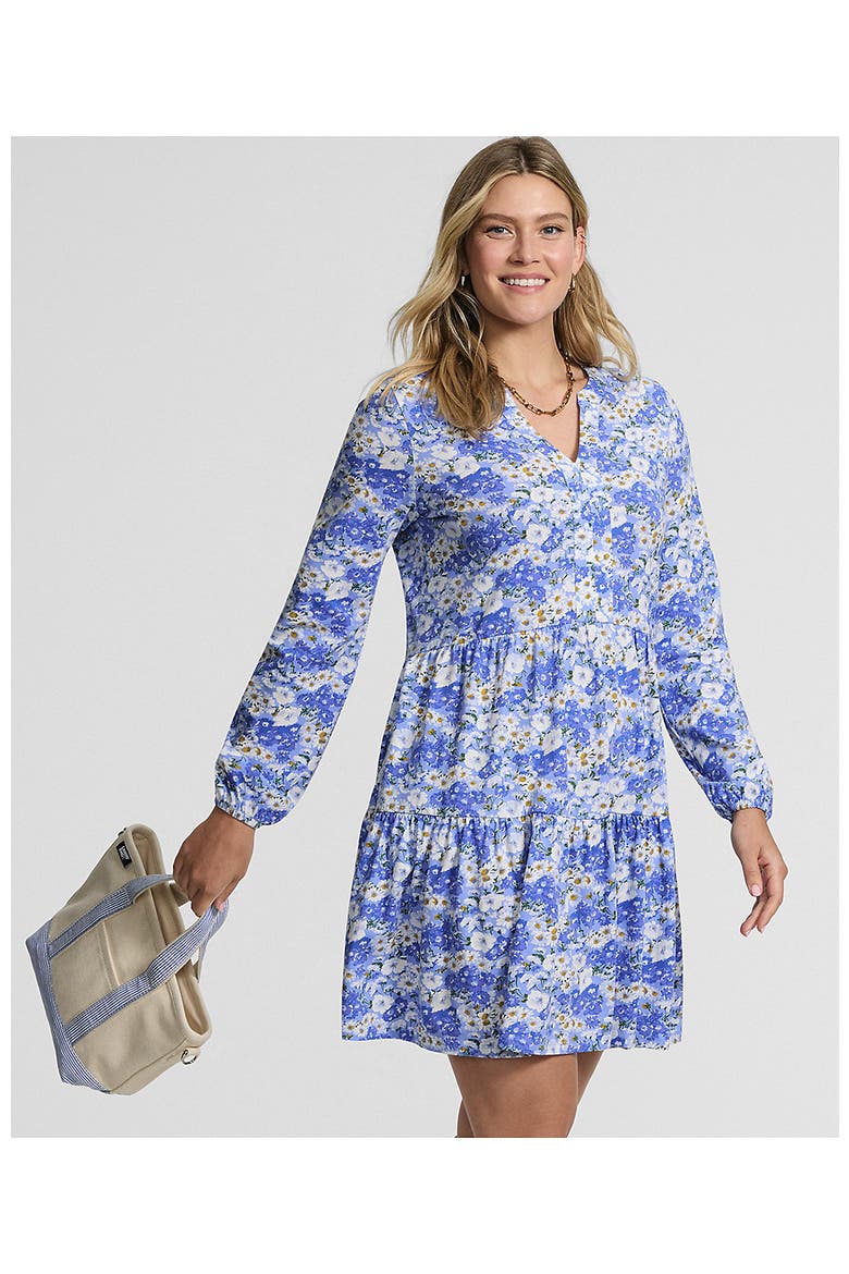 Cotton Jersey Tiered Mini Dress, Alternate, color, Clear Blue/Ivory Flower Patch
