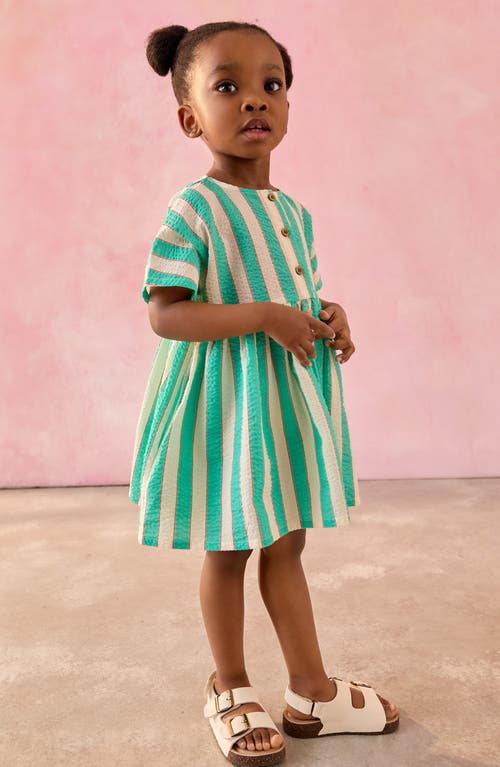 Next Kids' Stripe Cotton Seersucker Button-up Sundress In Green