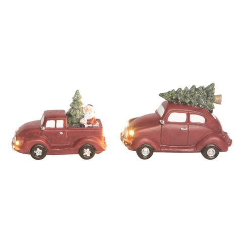 Resin Light Up Christmas Car Figurine Set of 2 Decorations