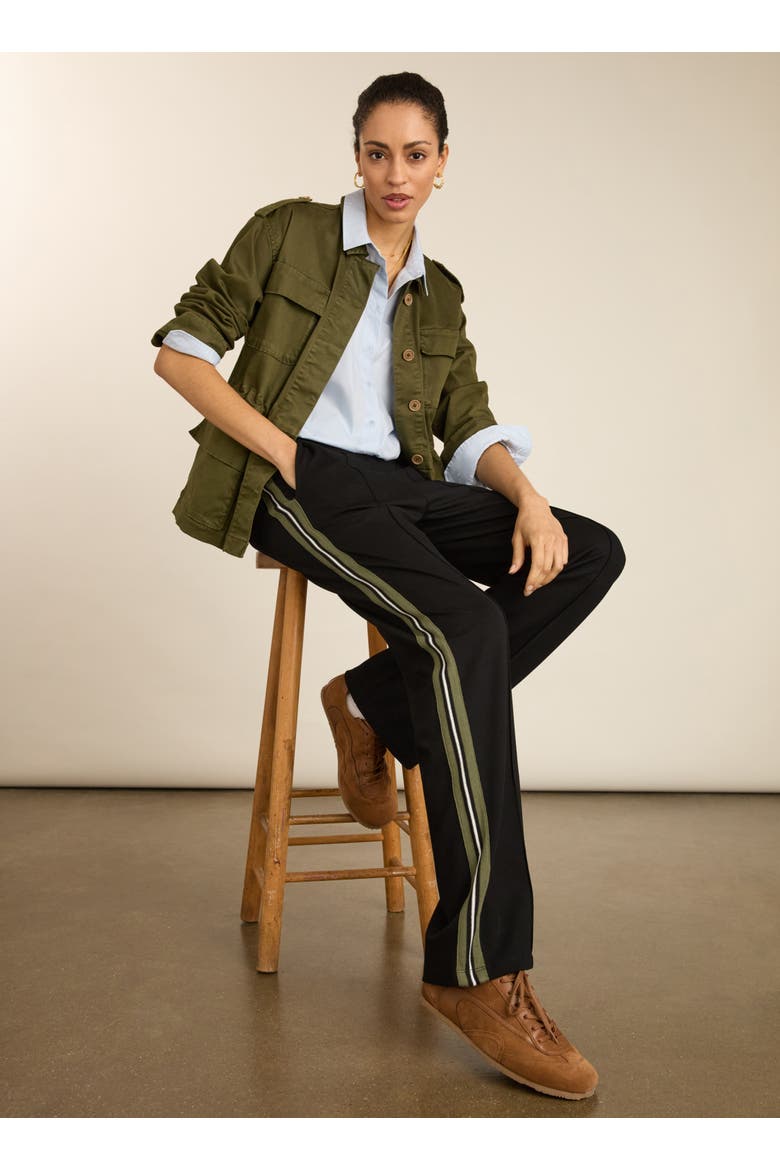 Marjorie Side Stripe Ponte Trousers, Alternate, color, Caviar Black & Khaki