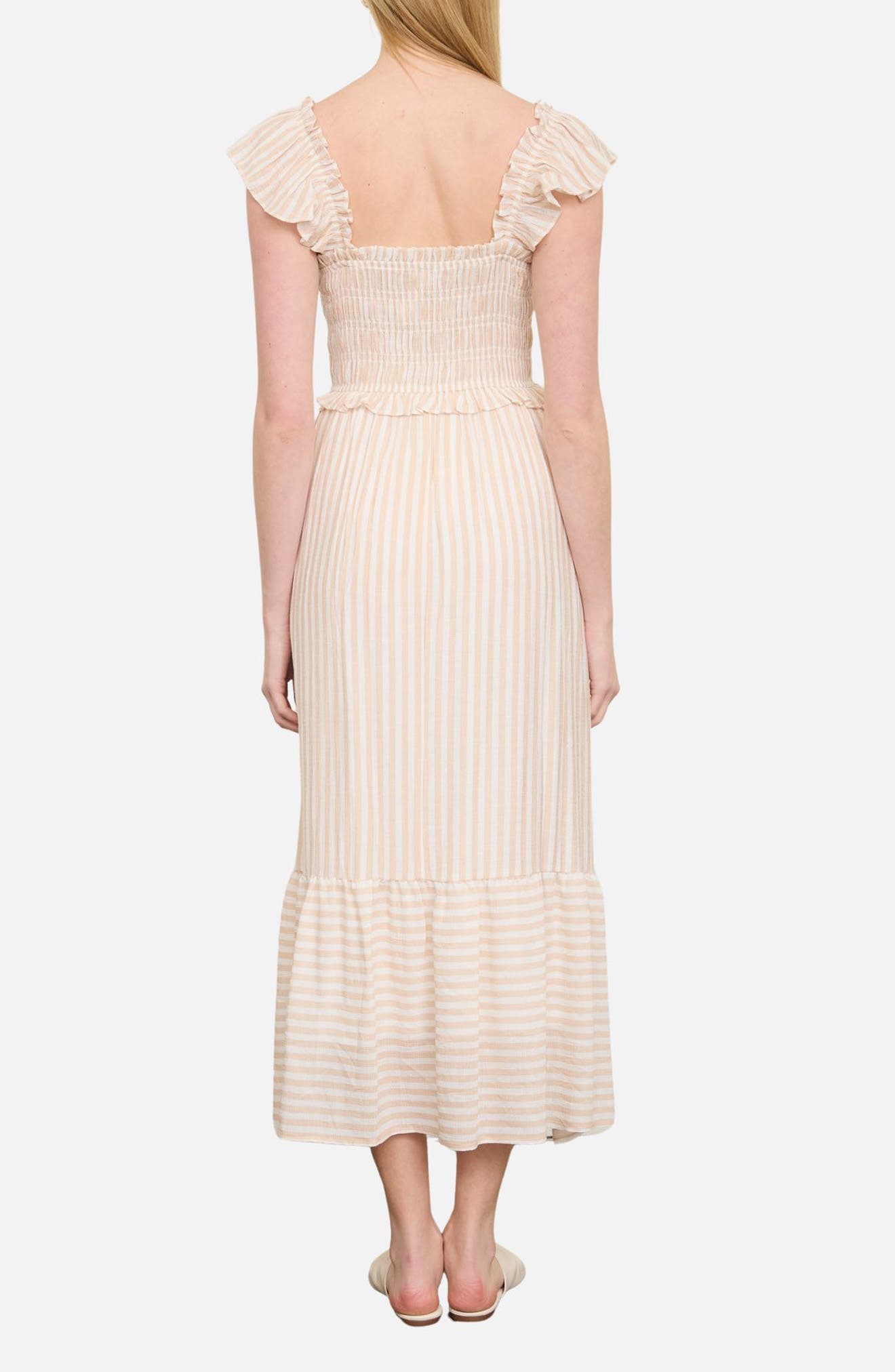 Stripe Flutter Sleeve Smocked Dress - image 2