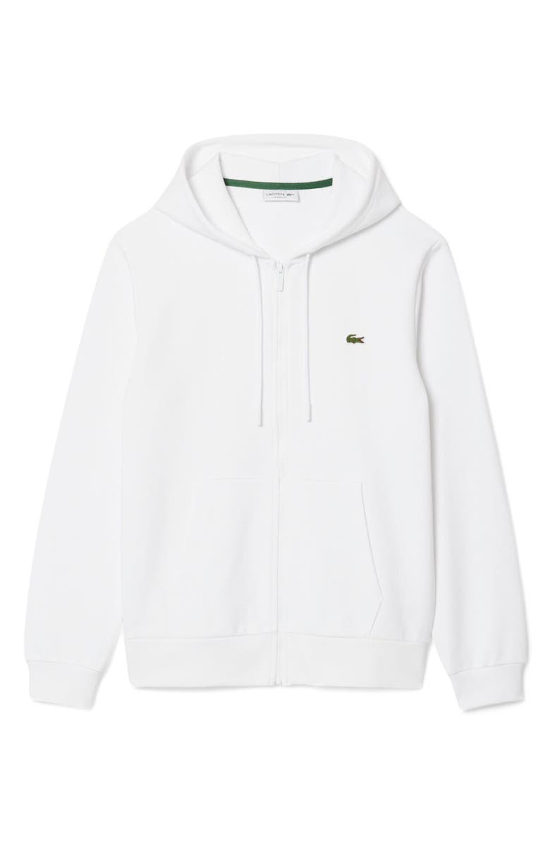 Lacoste Lightweight Cotton Fleece Zip Hoodie, Main, color, White