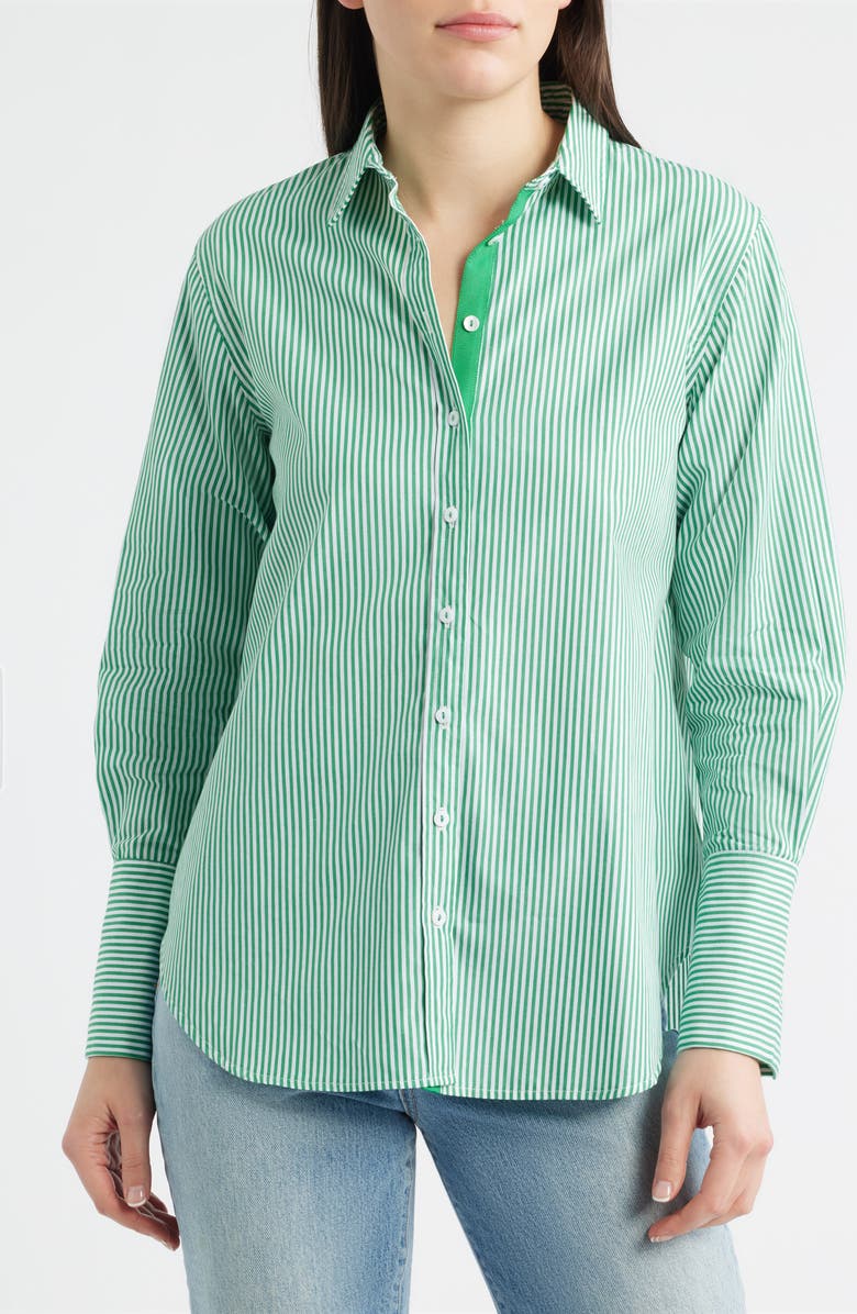 SHIRTY Elodie Stripe Cotton Button-Up Shirt, Alternate, color, Green Stripe