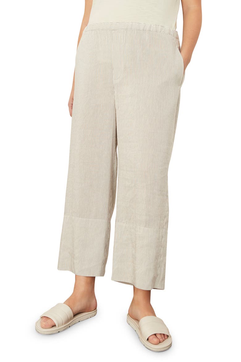 Stripe Linen Blend Crop Pull-On Pants, Main, color, WHITE/BLACK