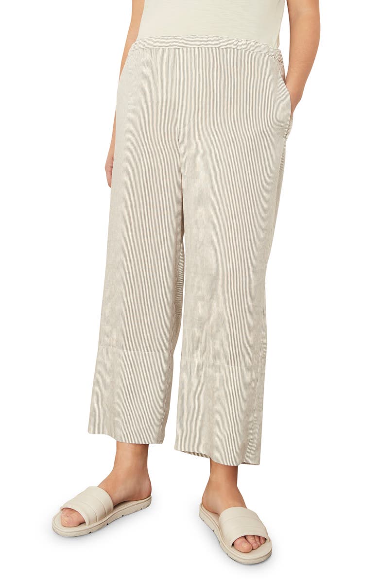 Vince Stripe Linen Blend Crop Pull-On Pants, Main, color, White/Black
