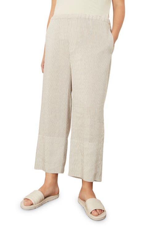 Stripe Linen Blend Crop Pull-On Pants (Plus Size)
