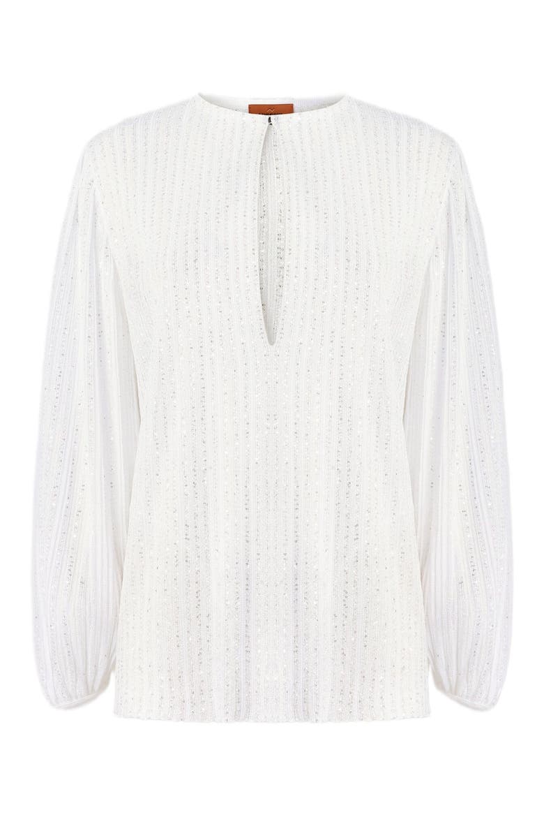 Blouse In Ribbed Viscose Lamé With Sequins, Alternate, color, White