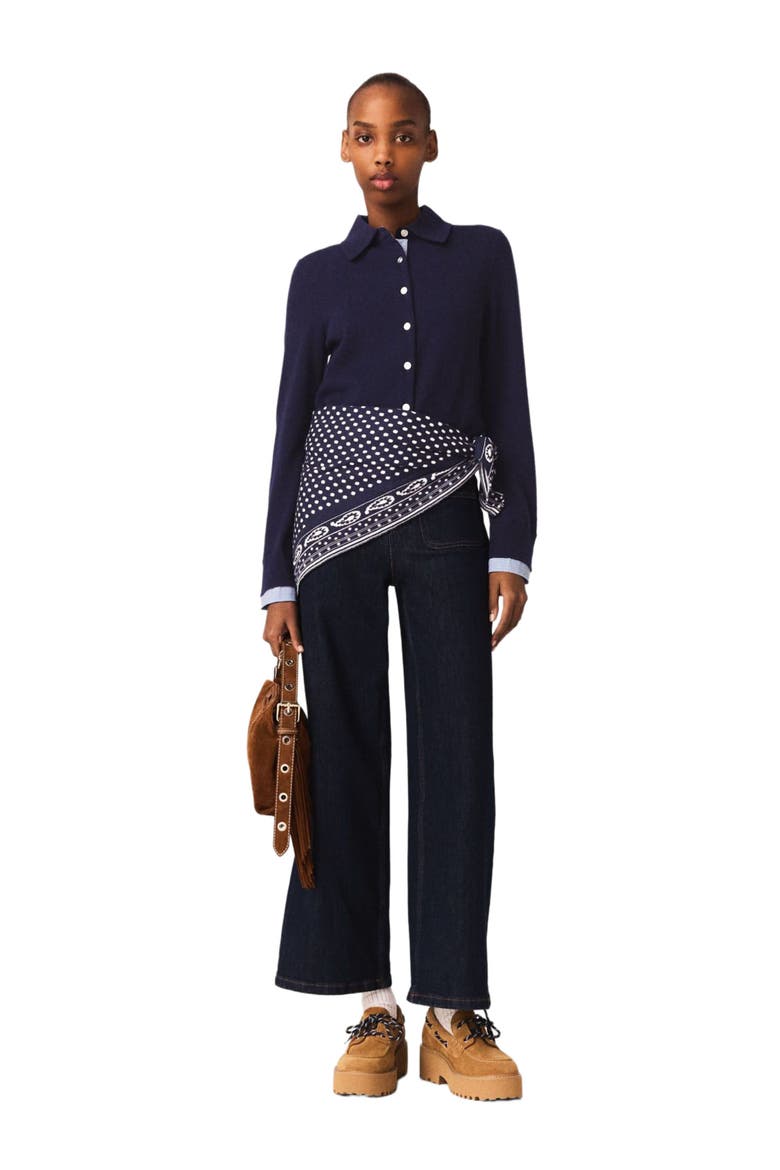 Polo cardigan with removable trims, Alternate, color, Navy
