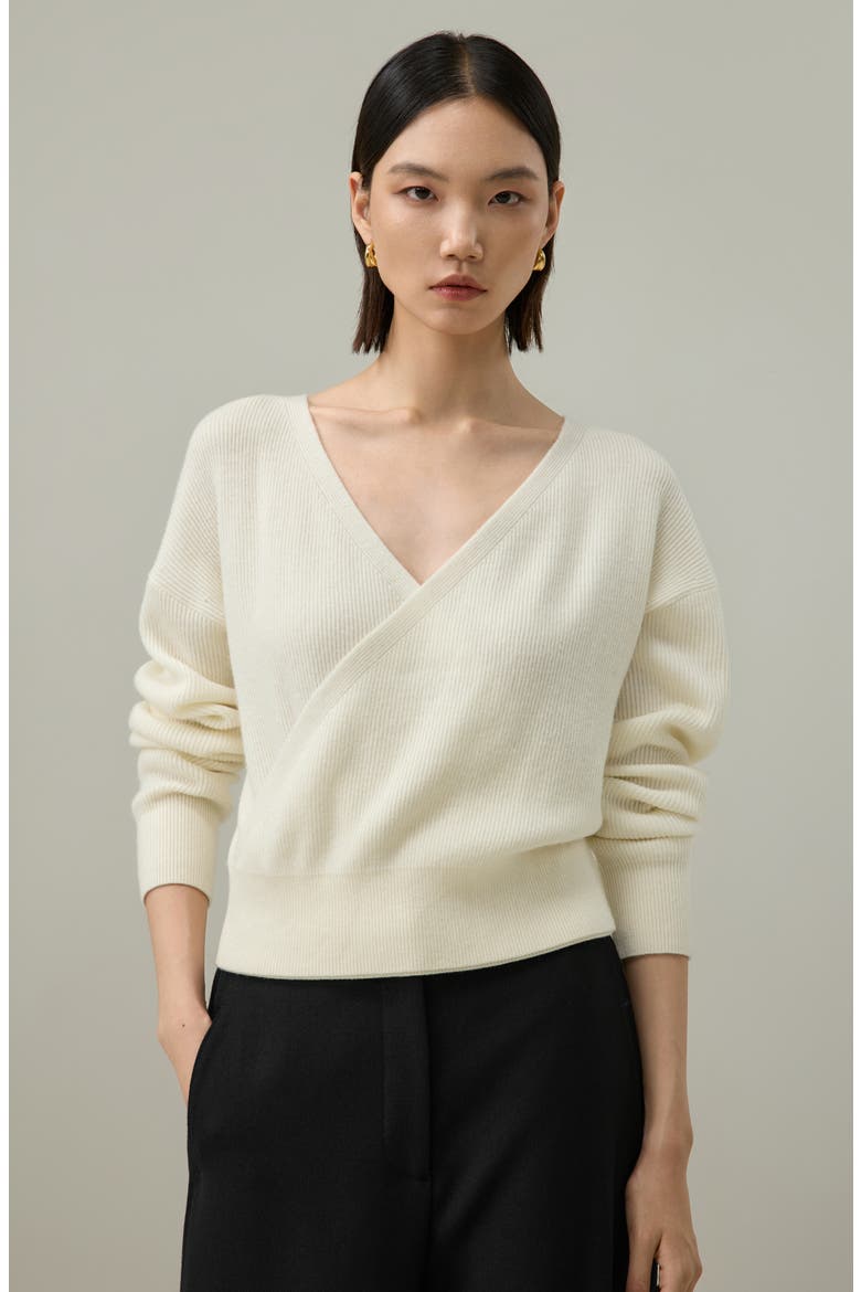 Women's Machine-Washable Wool Wrap Sweater, Alternate, color, Lily White