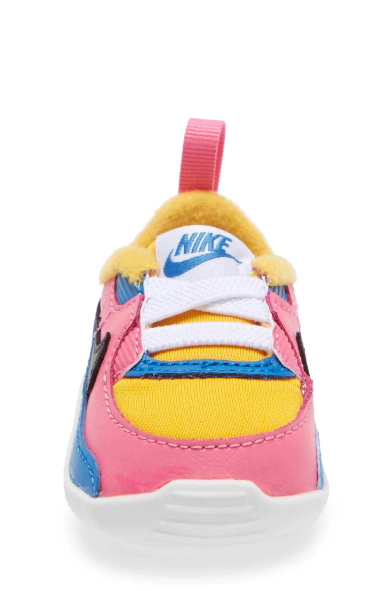 Air Max 90 Crib Sneaker, Alternate, color, YELLOW/ BLACK-BLUE-PINKSICLE