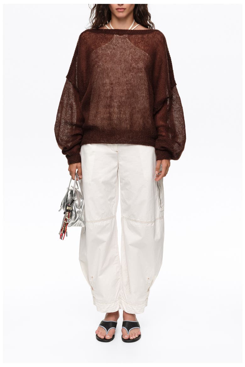 Mohair boat neck sweater, Alternate, color, BROWN