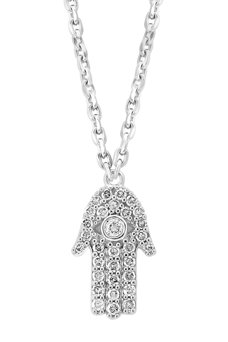 Sterling Silver Diamond Hamsa Pendant Necklace - 0.16ct., Alternate, color, SILVER