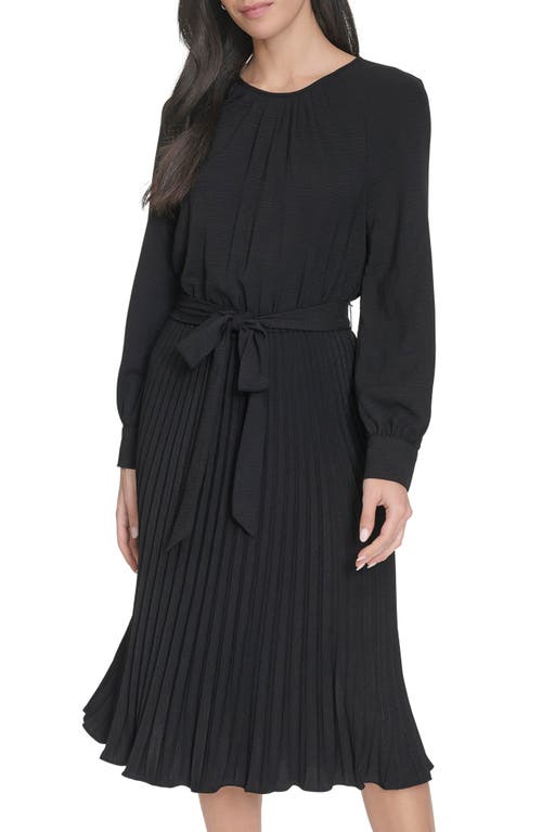 Calvin Klein Aerowash Long Sleeve Pleated Midi Dress In Black