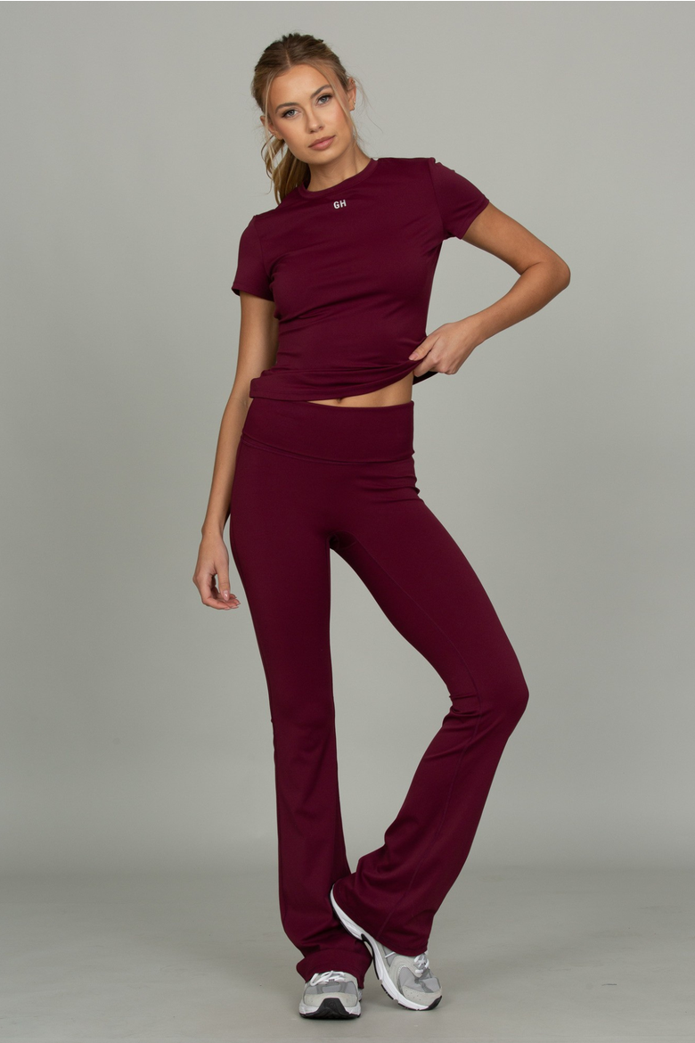Essential Foldover Flare Pant, Alternate, color, Merlot