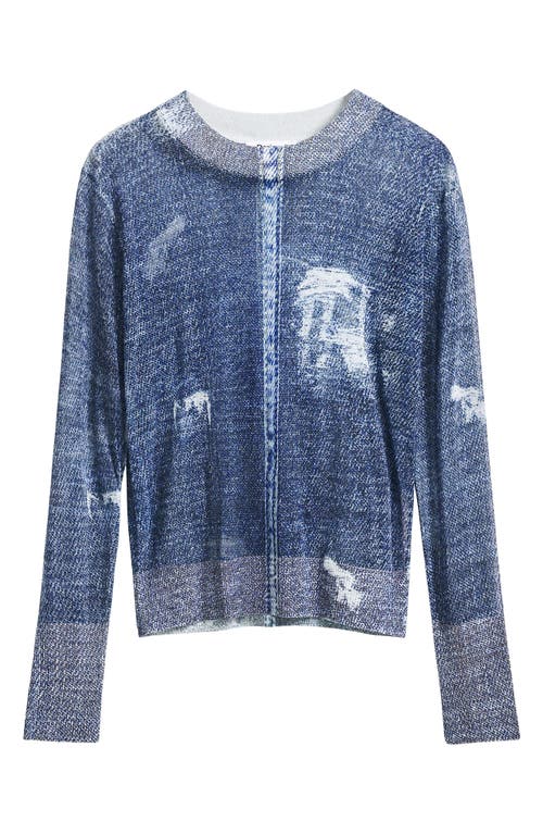 Desigual Open Stitch Crop Sweater In Blue