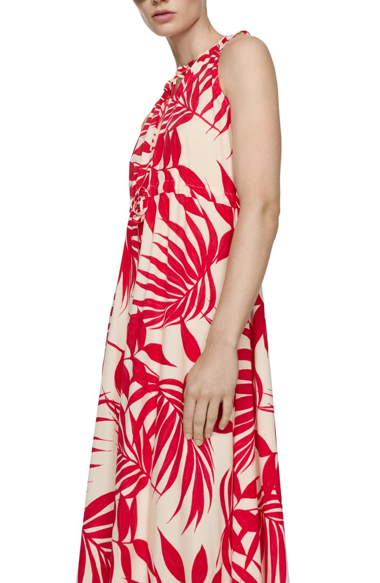 MANGO Palm Frond Sleeveless Midi Dress, Alternate, color, Red