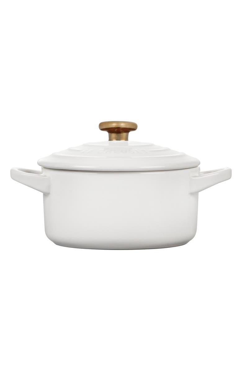 Le Creuset Mini Round Stoneware Baking Dish, Alternate, color, White W/ Gold Heart Knob