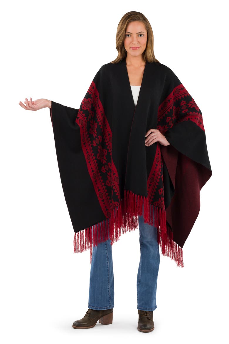 Prarie Fringe Ruana, Alternate, color, BLACK/ RED