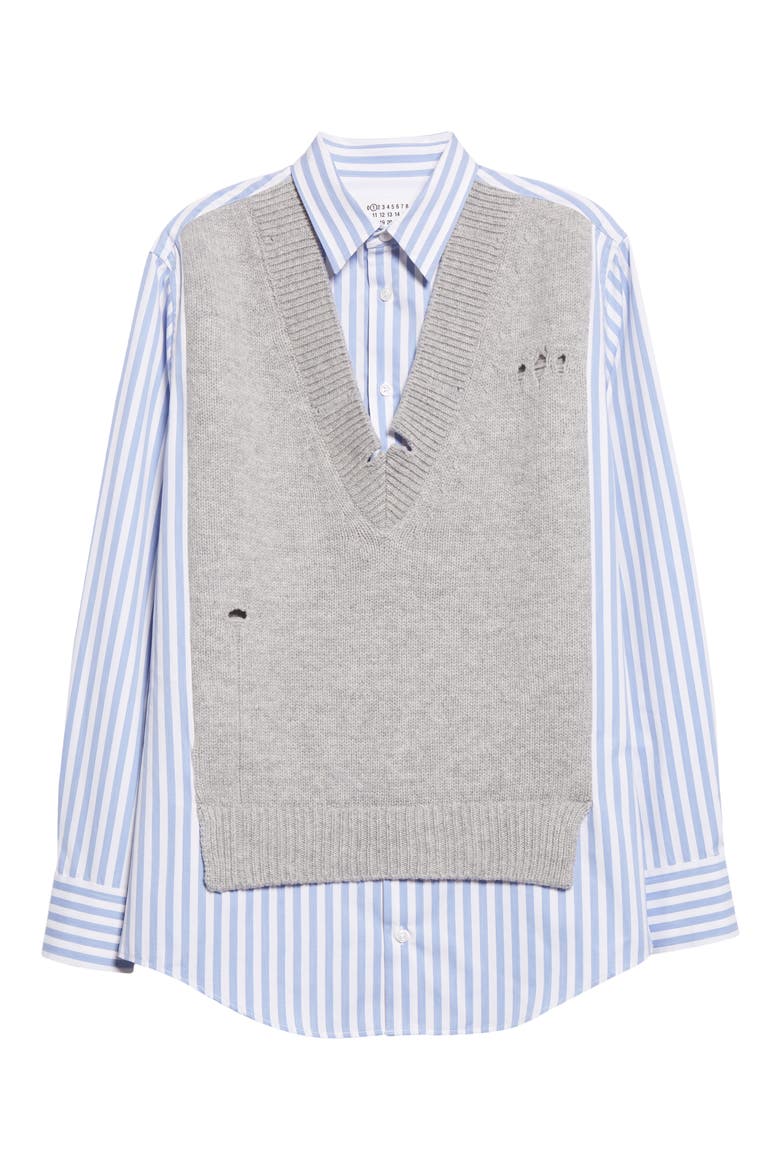 Hybrid Wool Sweater Vest & Cotton Poplin Button-Up Shirt, Alternate, color, STRIPE WHITE AND SKY