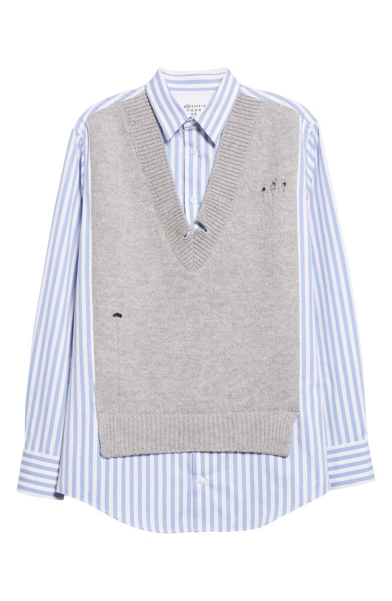 Maison Margiela Hybrid Wool Sweater Vest & Cotton Poplin Button-Up Shirt, Alternate, color, 