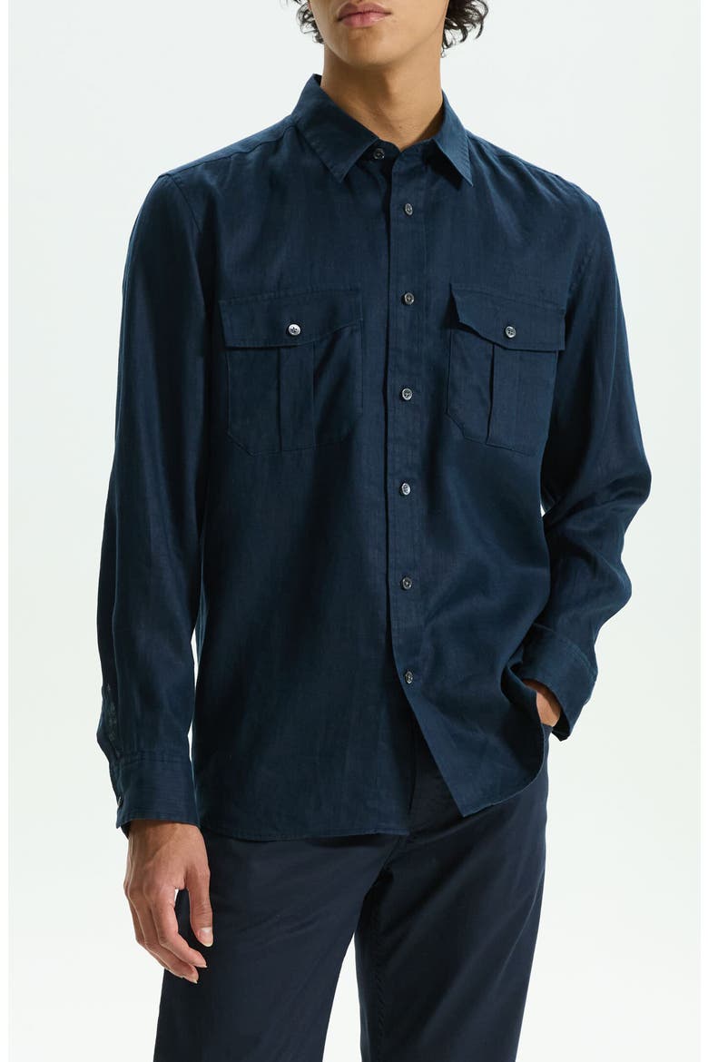 Military LS.Relaxed Linen Button-Up Shirt, Main, color, BALTIC