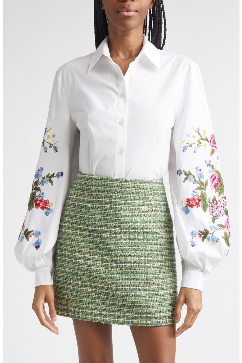 Embroidered Stretch Cotton Button-Up Shirt, Main, color, WHITE