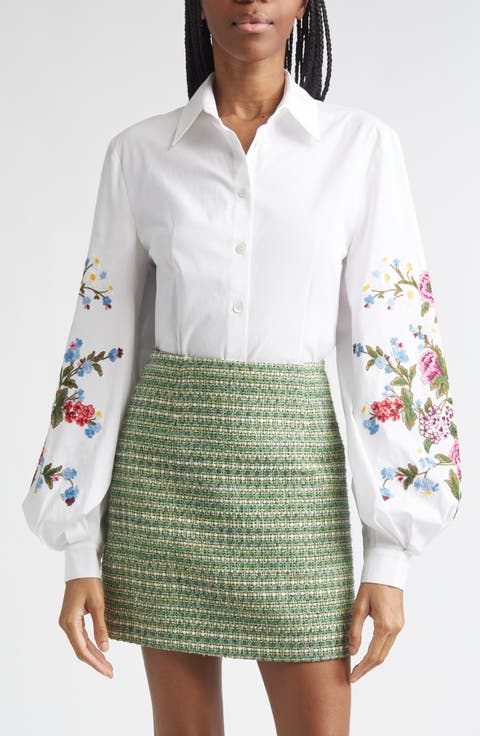 Embroidered Stretch Cotton Button-Up Shirt