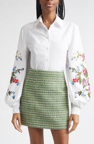 Carolina Herrera Embroidered Stretch Cotton Button-Up Shirt