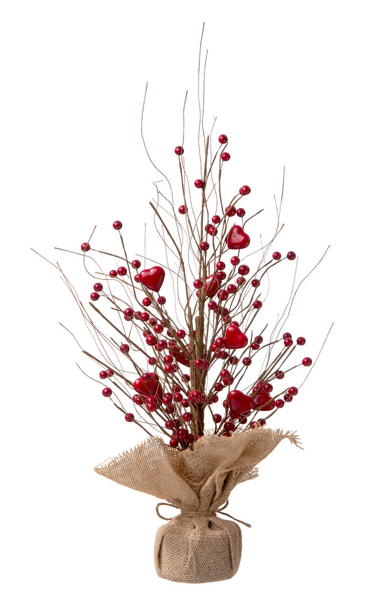 Glitzhome 18"H Valentine's Berry Heart Table Tree, Main, color, Red
