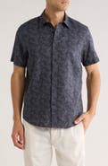 14th & Union Floral Print Short Sleeve Linen & Cotton Button-Up Shirt