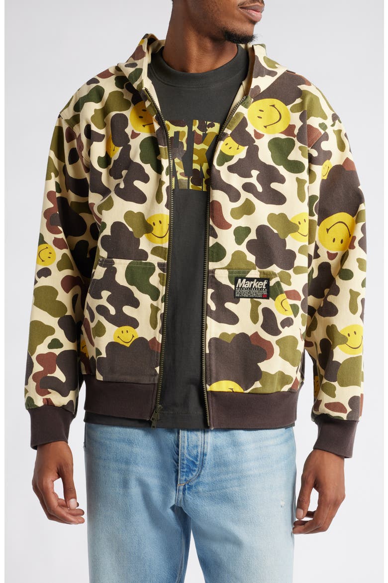 SMILEY® Camo Twill Zip Hoodie, Main, color, WOODLAND