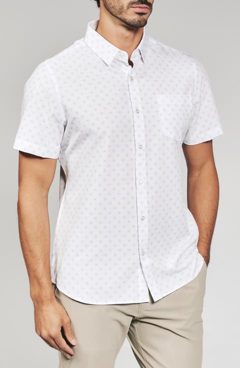 Kanan Diamond Print Short Sleeve Stretch Seersucker Button-Up Shirt