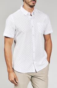 7 Diamonds Kanan Diamond Print Short Sleeve Stretch Seersucker Button-Up Shirt