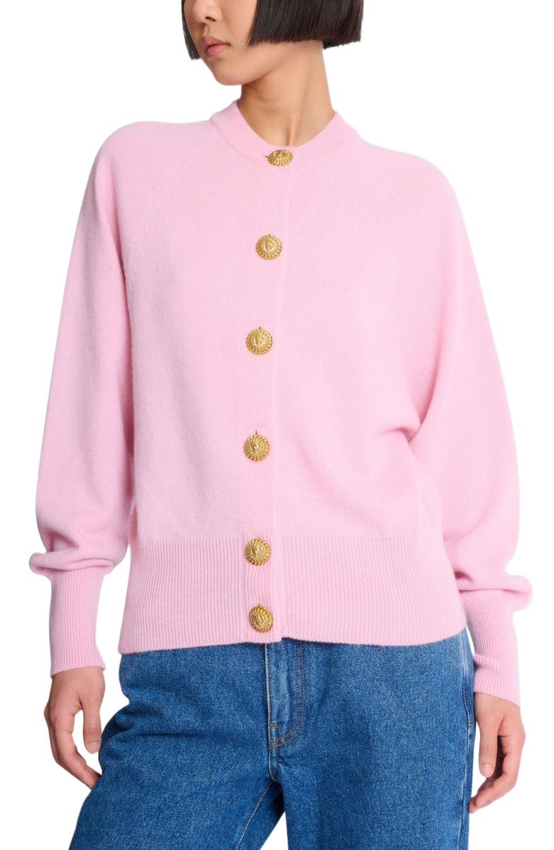 Balmain Buttoned eco-cashmere cardigan, Alternate, color, Pink