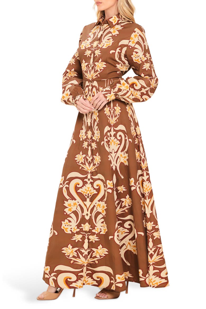 Long Sleeve Cotton Maxi Shirtdress, Alternate, color, BROWN
