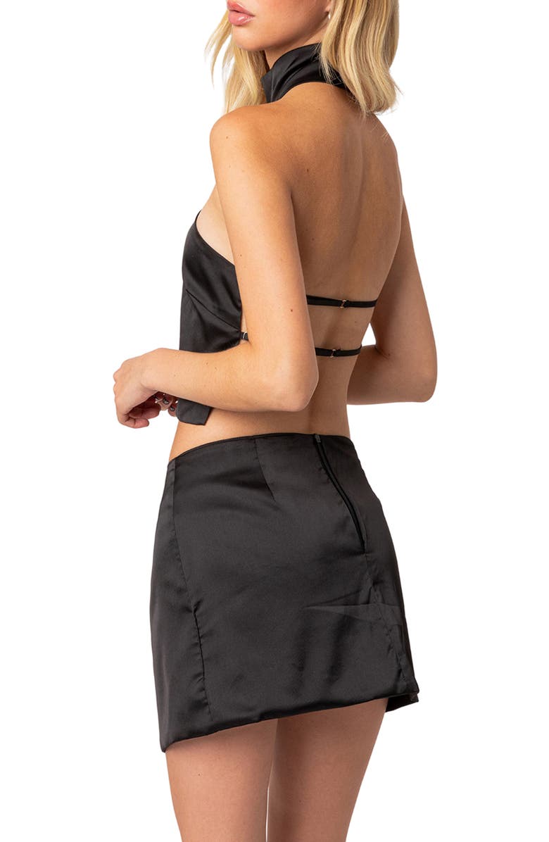 EDIKTED Daina Satin Halter Crop Top, Alternate, color, 