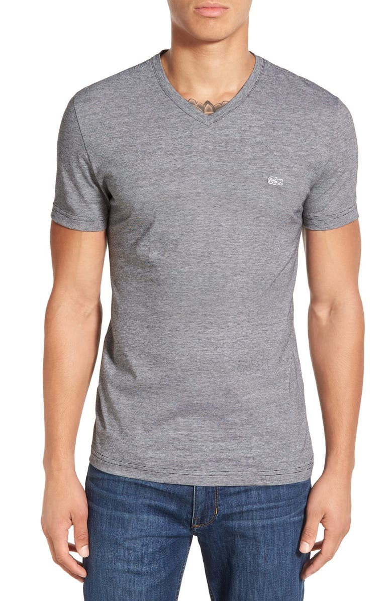Lacoste Stripe V-Neck T-Shirt, Main, color, 
