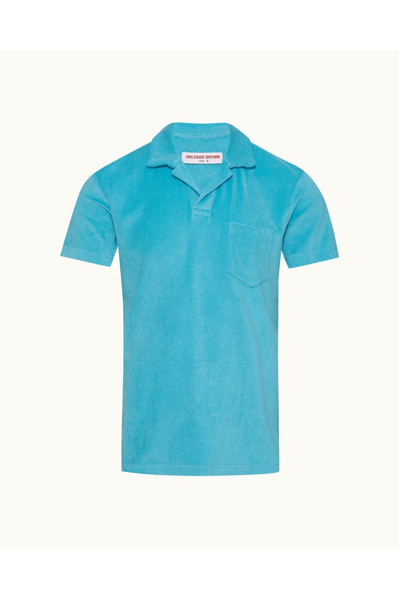 Terry Towelling Tailored Fit Towelling Polo Shirt, Alternate, color, Aqua Blue