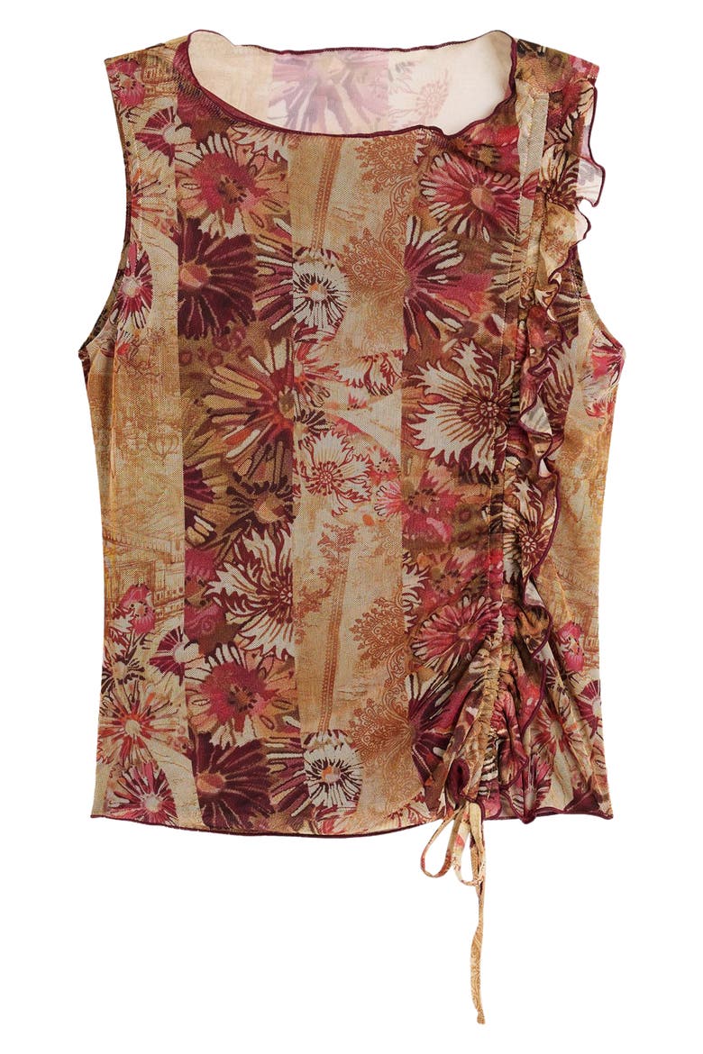 Cinched Tie Sleeveless Crop T-Shirt, Alternate, color, ORANGE MULTI