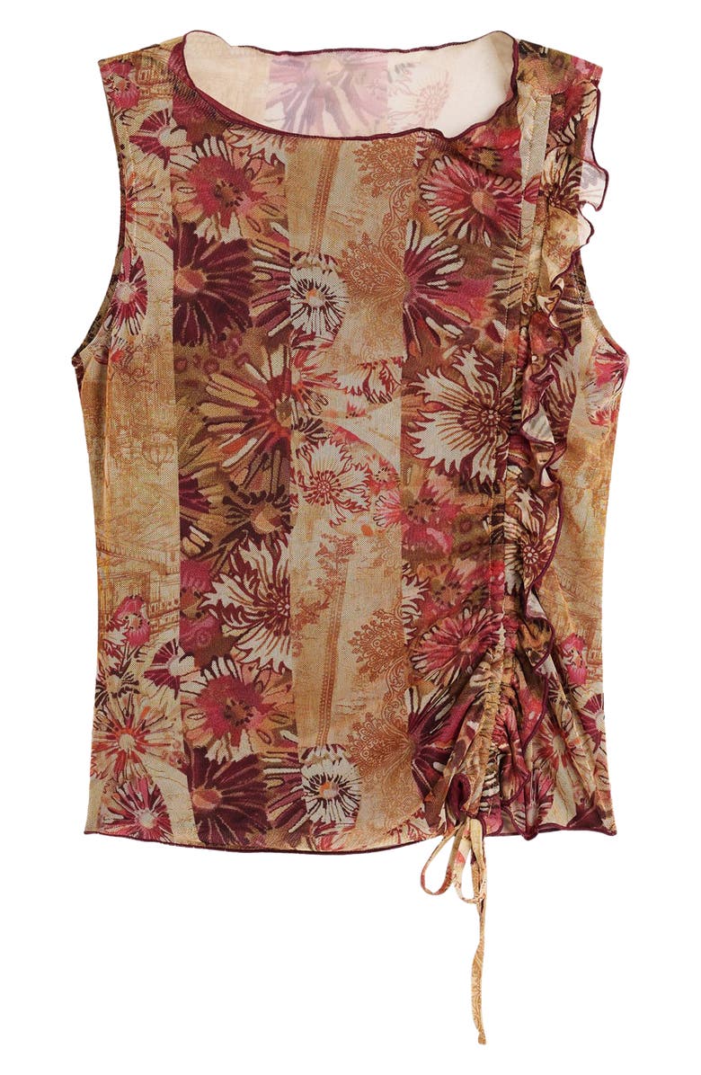 Desigual Cinched Tie Sleeveless Crop T-Shirt, Alternate, color, Orange Multi