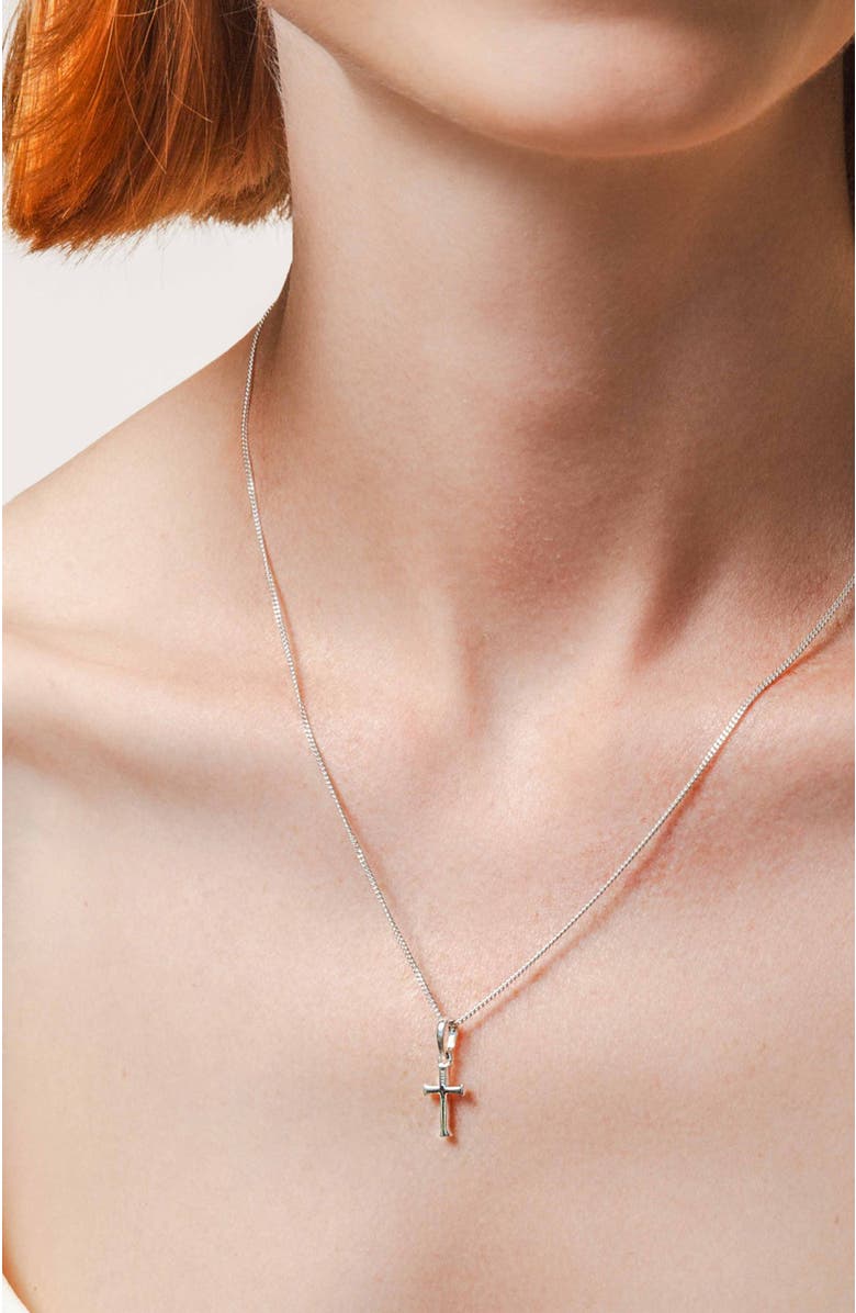 Rizen Jewelry Small Cross Pendant Necklace, Alternate, color,  Sterling Silver