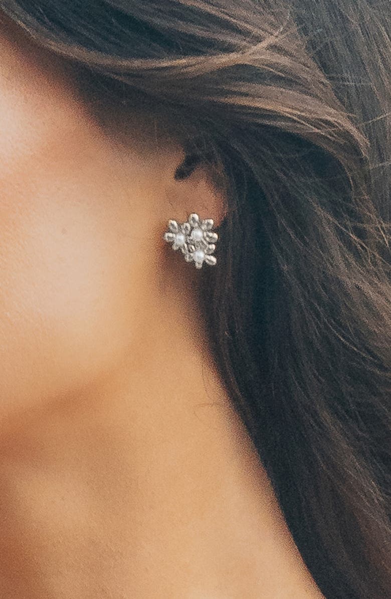 Sterling Forever Vallie Cultured Pearl Stud Earrings, Alternate, color, Silver