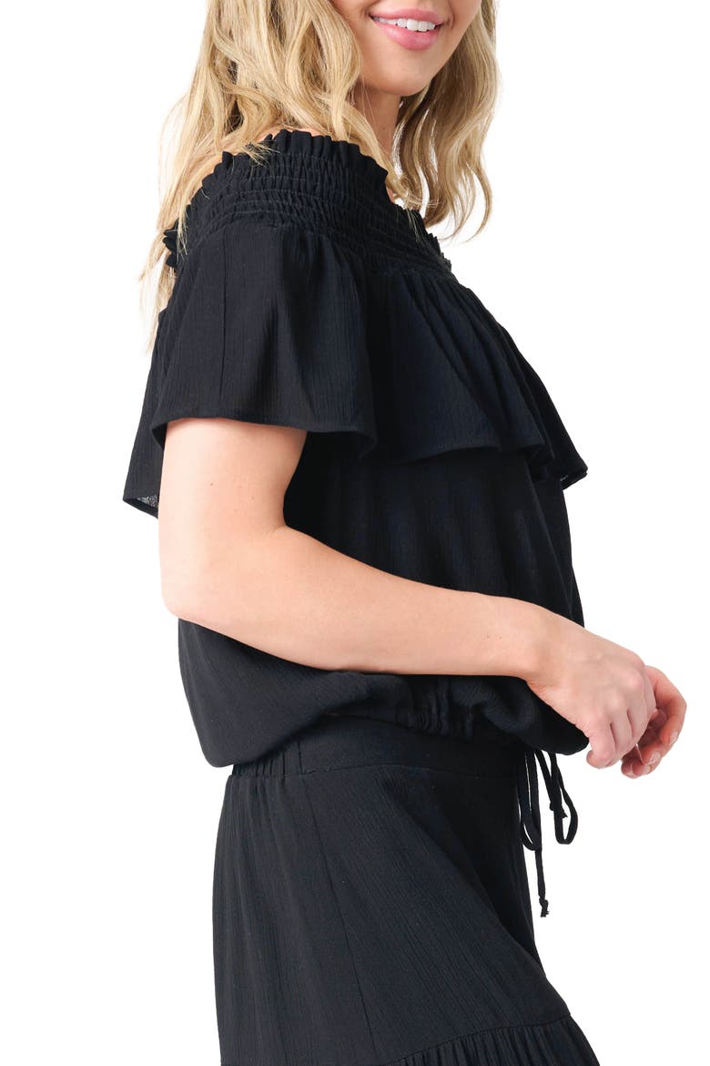 Off the Shoulder Ruffle Top, Alternate, color, BLACK