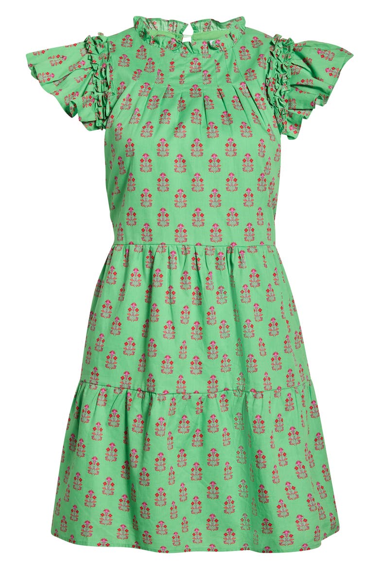 Lauren Floral Tiered Cotton Dress, Alternate, color, LIME-MULTI